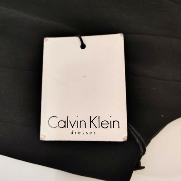 Calvin Kline Black Twirl Dress Size 8 Lined Sleeveless Full Skirt New Tags Midi - Picture 4 of 7